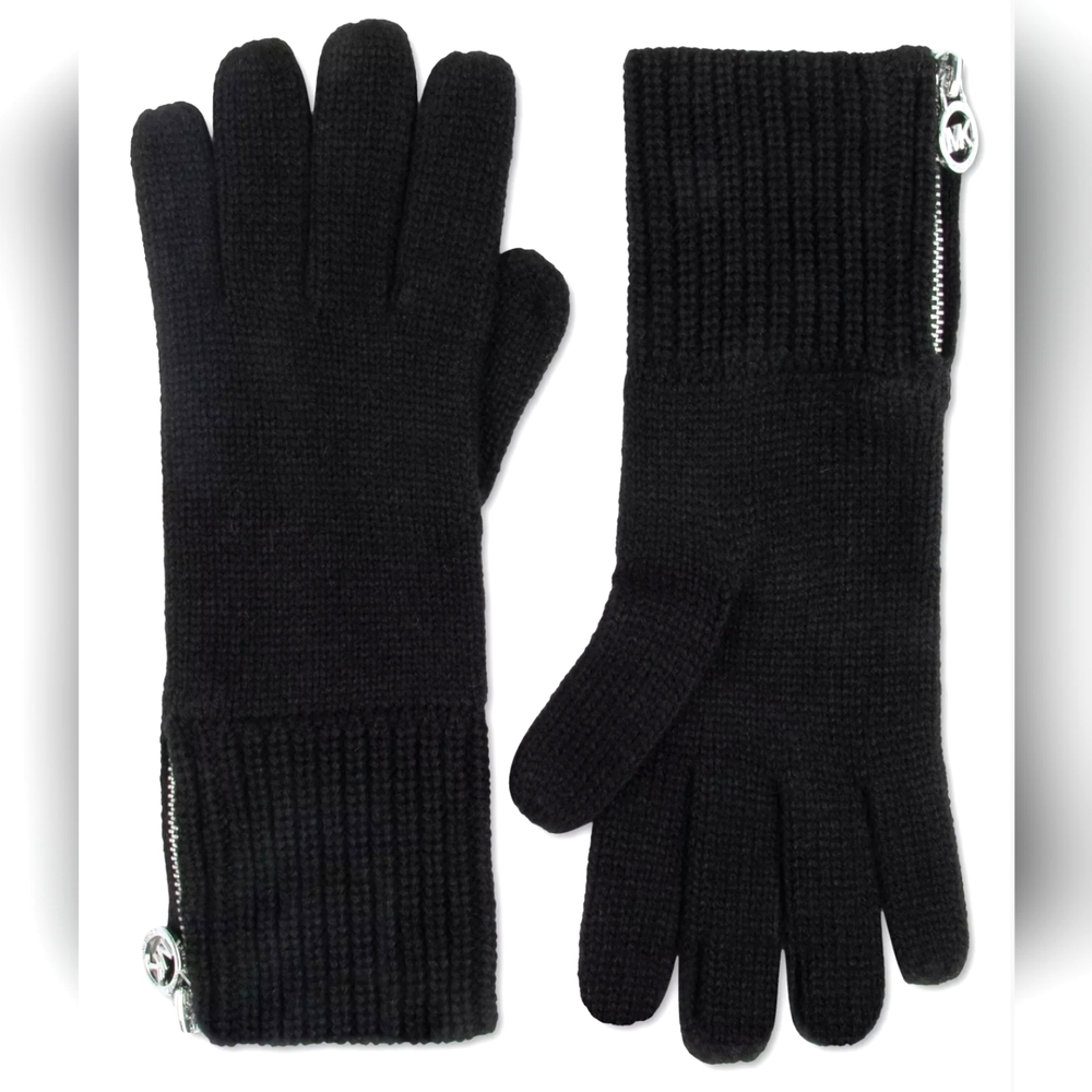 MICHAEL KORS GLOVES WOMEN'S SHAKER LOGO ZIPPER BLACK